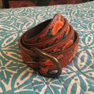 Lucky Brand Leather Belt with Floral Pattern